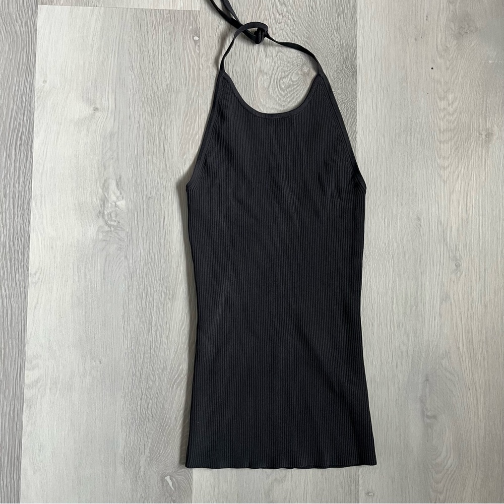 CYTREND HIGH QUALITY GRAY RIBBED HALTER TOP GRAY SLIM SMALL